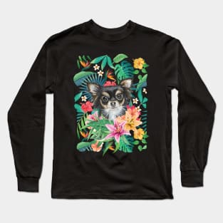 Tropical Long Haired Black Tricolor Chihuahua Long Sleeve T-Shirt